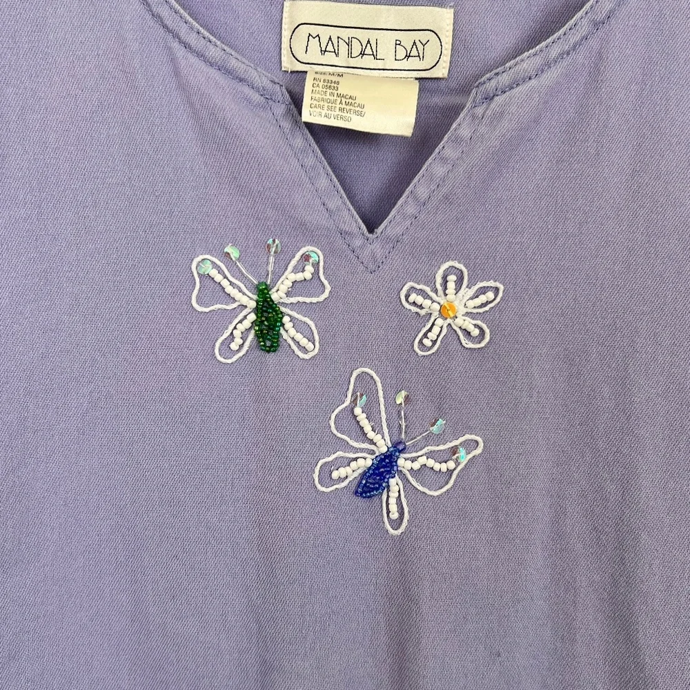 Mandal Bay Maxi Dress Med Purple Beaded Butterfly Cotton Sleeveless V-Neck EUC - Picture 7 of 7
